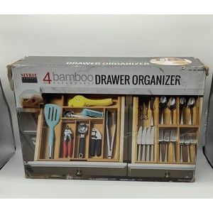 Seville Bamboo Drawer Organizers 4 Pc Adjustable Trays Kitchen Storage Organizer